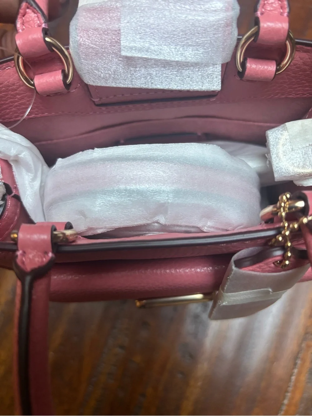 Coach Pink Pebbled Leather Mini Satchel with Gold-Tone Plaque